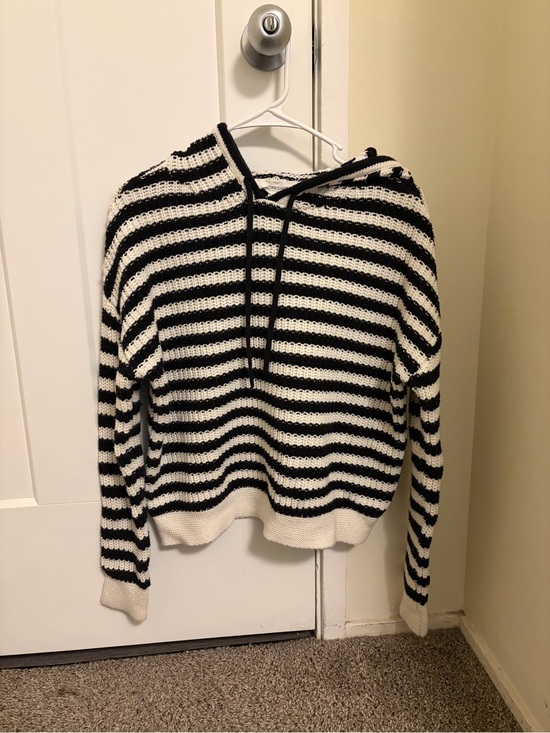 Workshop Republic Clothing Tops - Workshop Republic Clothing Black & White Striped Knit Hoodie